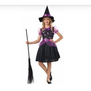 NEW Enchanted Witch Halloween Costume Girls Medium 8-10 Black Purple Dress Hat
